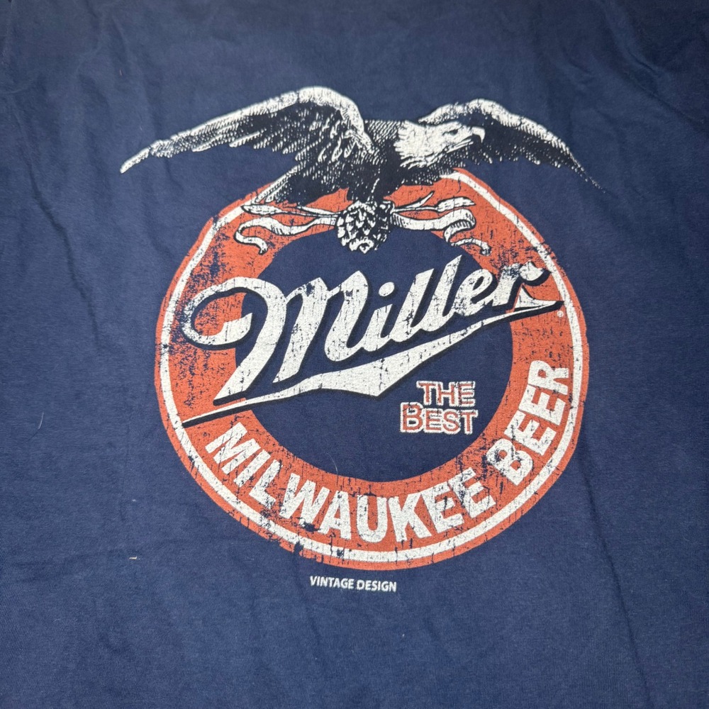 Miller Milwaukee Beer Graphic T-Shirt Mens Medium Navy Blue Comfort Wash Cotton - Picture 7 of 7